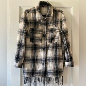 Laundry By Shelli Segal Plaid Fringe Shacket